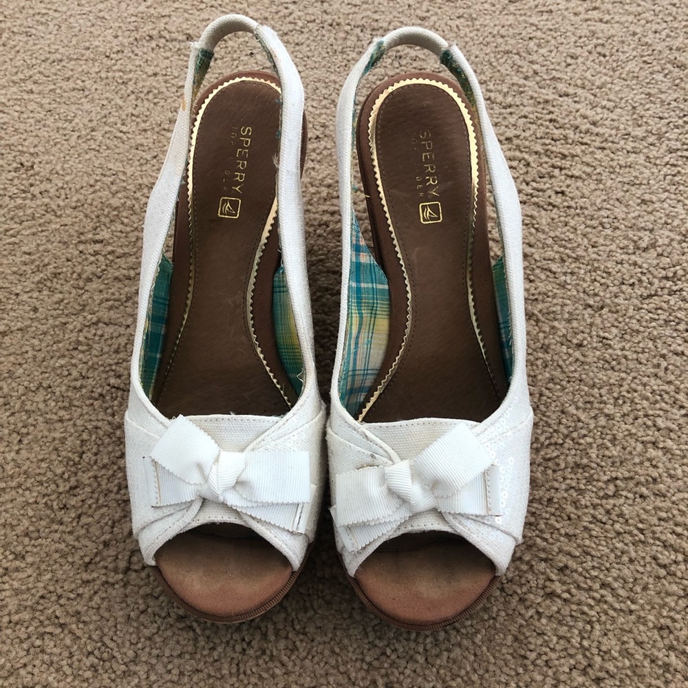 Sperry Topsider white sequin wedge sandals 8